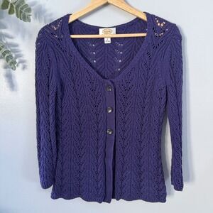 Talbots Cardigan Fairy Cottagecore Purple Pointelle Knit Button Up Cotton Hippie